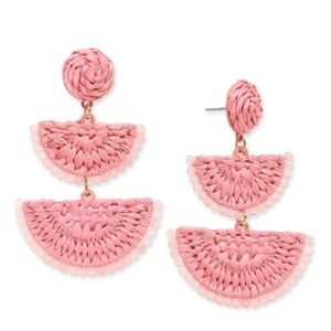 On 34th Gold Tone Stone Bead & Woven Raffia Drop Earrings Pink